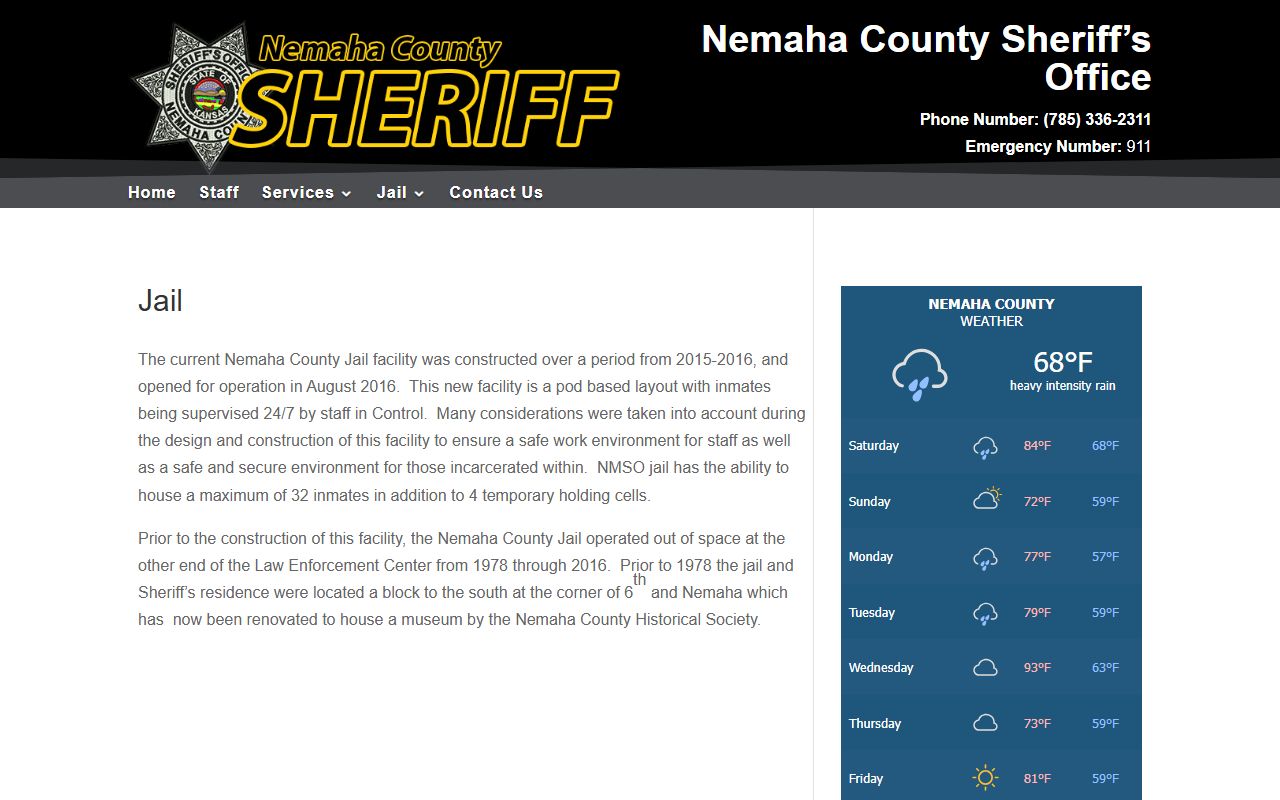 Nemaha County Jail overview and inmate facility information